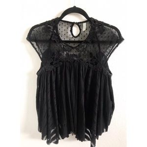 Free People Black Lace Flowy Top